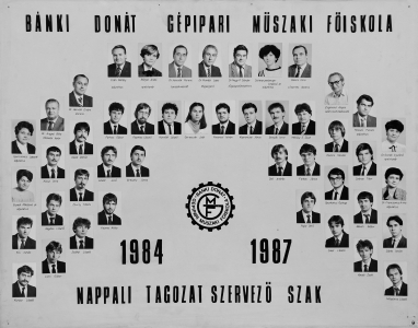 BÁNKI DONÁT GÉPIPARI MÛSZAKI FÕISKOLA NAPPALI TAGOZAT SZERVEZÕ SZAK 1984-1987