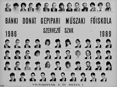 BÁNKI DONÁT GÉPIPARI MÛSZAKI FÕISOKLA SZERVEZÕ SZAK 1986-1989